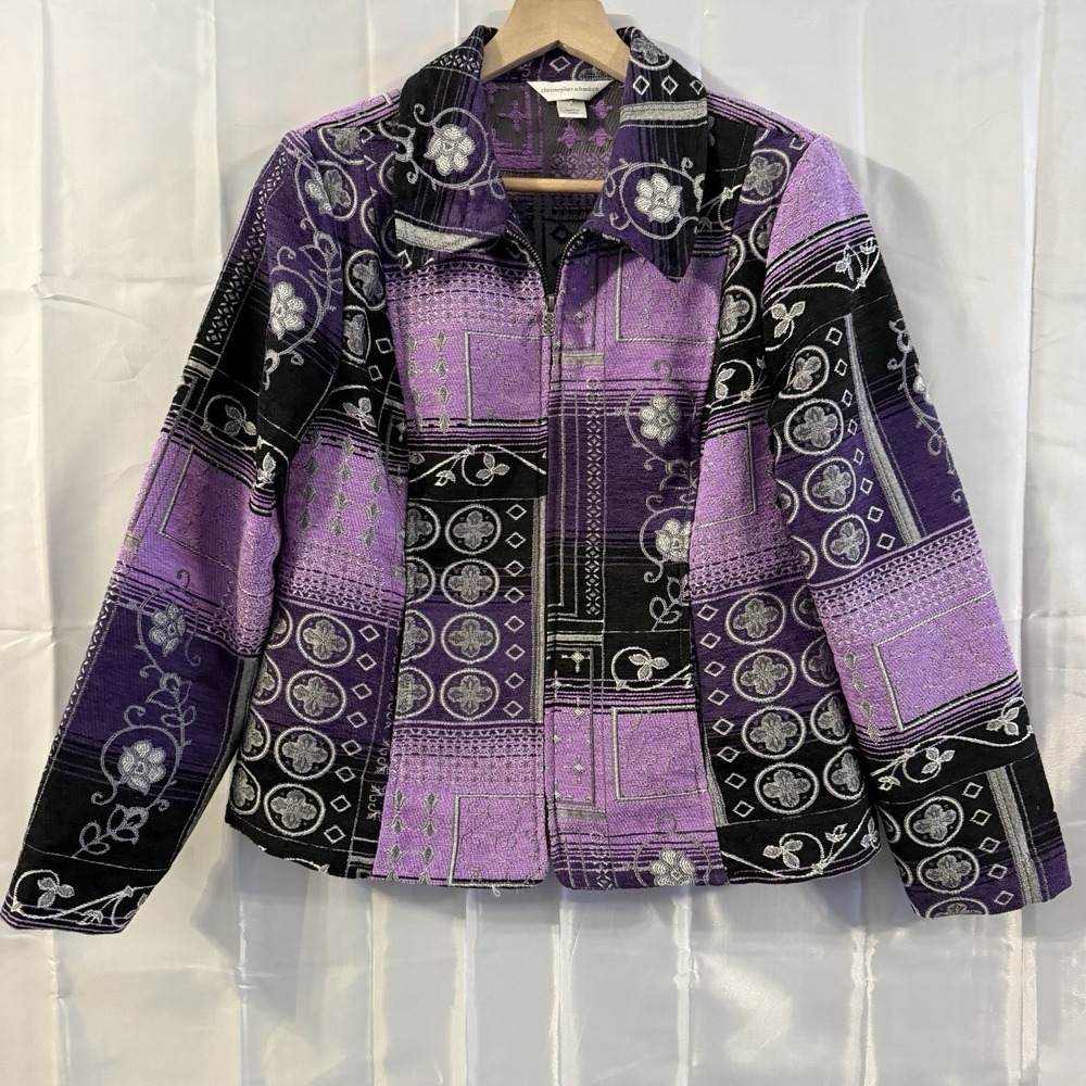Womens Purple Geometric Textured Patchwork Blazer Jacket S Tapestry
